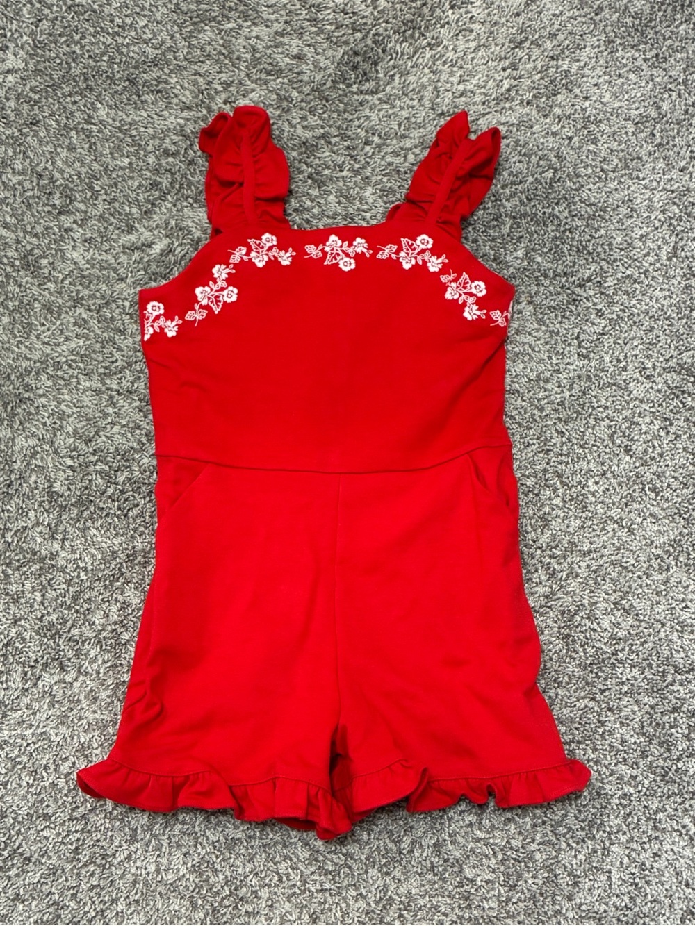 NWT Janie and Jack Red Ruffle Strap Girls' Romper with Floral Embroidery